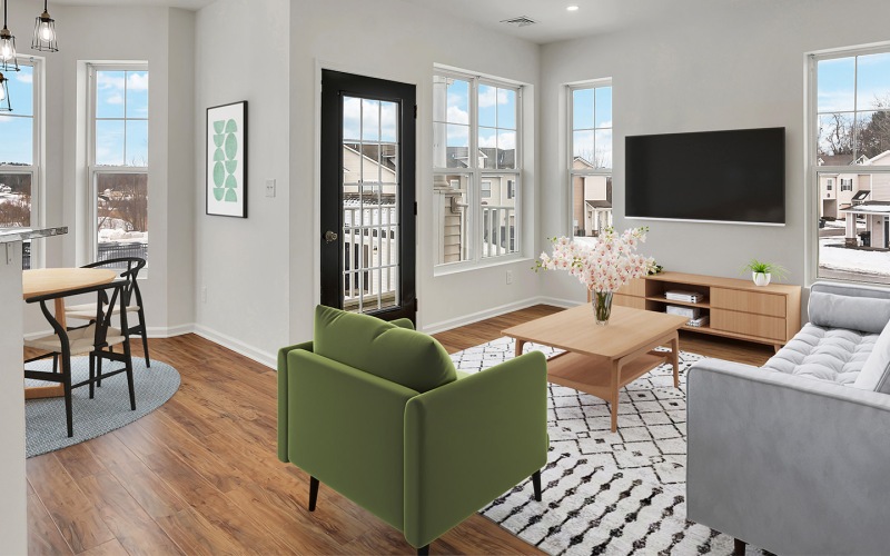 livingroom with couch and green chair